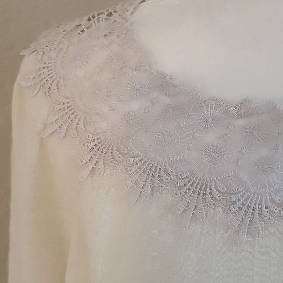 Womens cream ivory RBG lace scoop neck flowy boho blouse top large - Picture 3 of 8